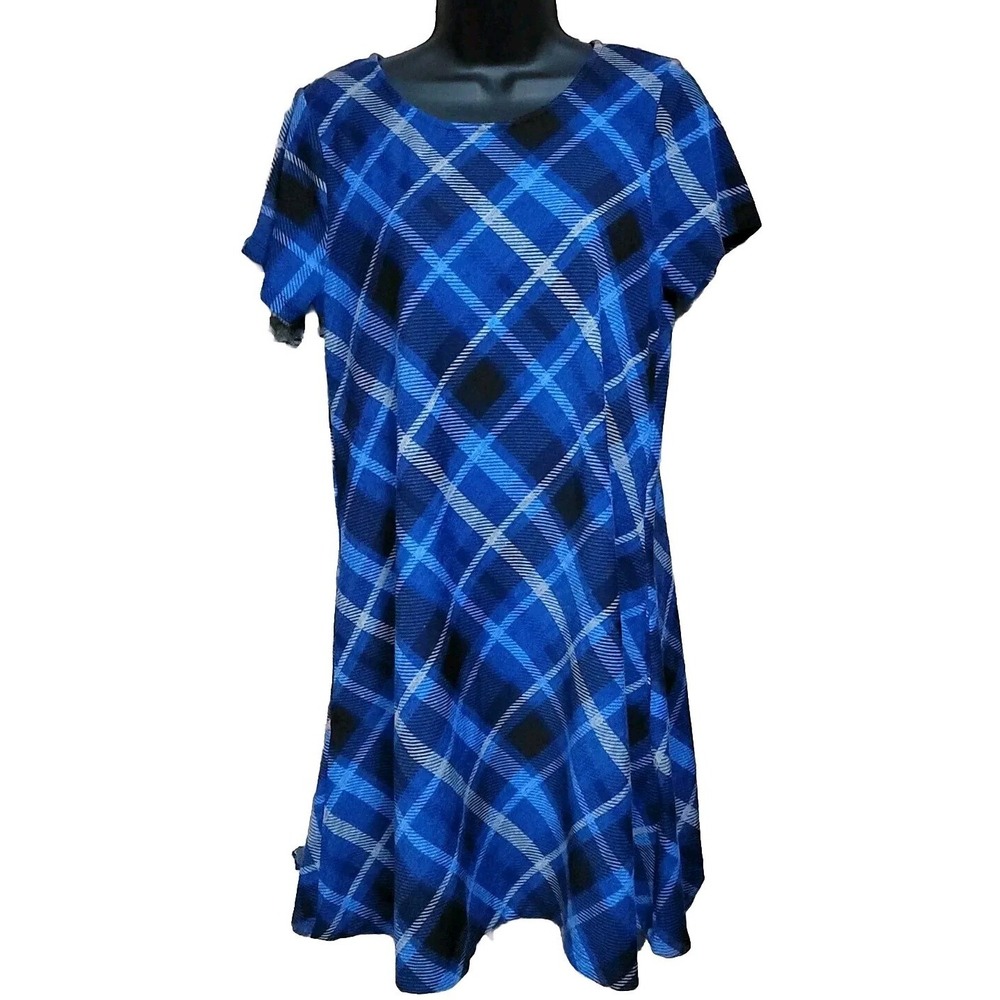 Halo Dress Plaid  Blue Pockets Medium Minimalist Retro‎ Academic Preppy